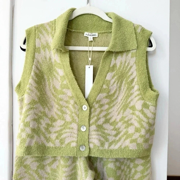 NWT For Love and Lemons Simone Wide Leg Two Piece Sweater Set Green Medium - Picture 9 of 17